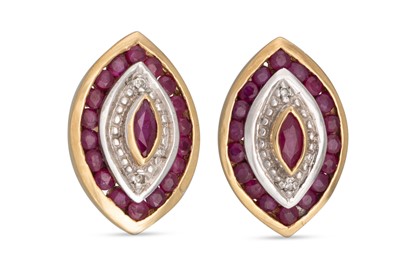 Lot 173 - A PAIR OF RUBY AND DIAMOND EARRINGS, in 9ct gold