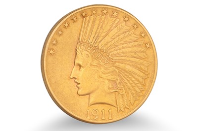 Lot 424 - A 1911 AMERICAN $10 EAGLE GOLD COIN, Indian...