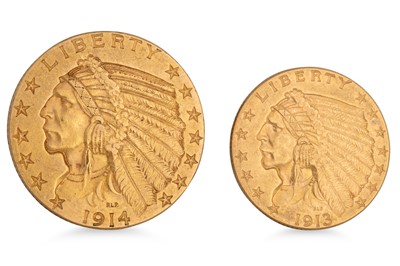 Lot 425 - A 1914 AMERICAN $5 EAGLE & A 1913 $2.50 GOLD...