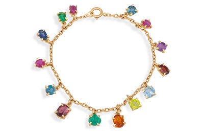 Lot 156 - AN 18CT YELLOW GOLD MULTI GEM BRACELET, each...