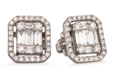 Lot 158 - A PAIR OF DIAMOND CLUSTER EARRINGS, mounted in...