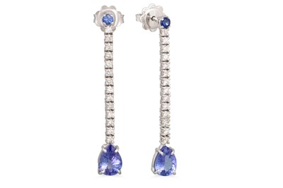 Lot 188 - A PAIR OF DIAMOND AND TANZANITE DROP EARRINGS,...