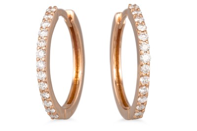 Lot 196 - A PAIR OF DIAMOND EARRINGS, huggie hoop style,...