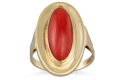 Lot 153 - A CORAL RING, mounted in 14ct yellow gold....