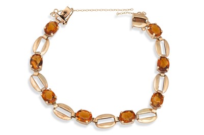 Lot 217 - A CITRINE BRACELET, by Cropp & Farr, mounted...