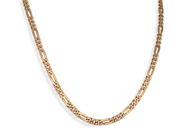 Lot 219 - A 9CT GOLD NECK CHAIN, figaro link, 42.2 g.