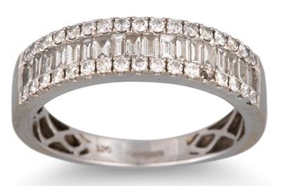 Lot 237 - A DIAMOND THREE ROWED RING, in 18ct white gold,...