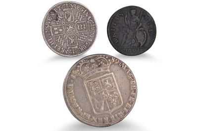 Lot 431 - THREE WILLIAM & MARY ENGLISH COINS; 1689...