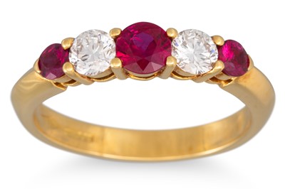 Lot 344 - A RUBY AND DIAMOND FIVE STONE RING, mounted in...