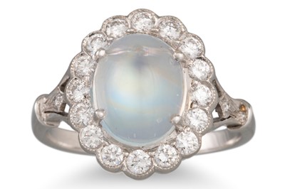 Lot 353 - A DIAMOND AND ''RAINBOW MOONSTONE'' CLUSTER...