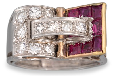 Lot 72 - A RETRO RUBY AND DIAMOND SET RING, the square...