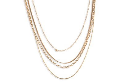 Lot 187 - FOUR 9CT YELLOW GOLD NECK CHAINS, 9.9 g.