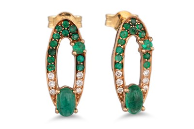 Lot 84 - A PAIR OF DIAMOND AND EMERALD EARRINGS, of...