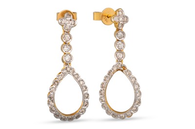 Lot 33 - A PAIR OF DIAMOND DROP EARRINGS, openwork...