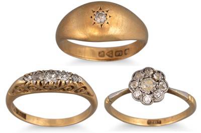 Lot 231 - THREE 18CT GOLD DIAMOND SET RING, various sizes