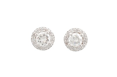 Lot 281 - A PAIR OF DIAMOND CLUSTER EARRINGS, halo style...