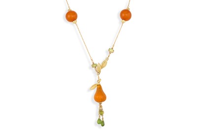 Lot 51 - A CARNELIAN AND PERIDOT DROP NECKLACE, the...