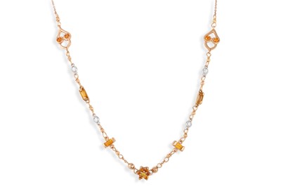 Lot 53 - A CITRINE AND YELLOW DIAMOND NECKLACE, to an...