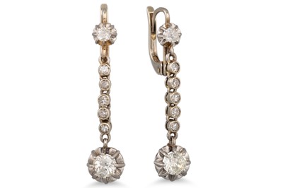 Lot 104 - A PAIR OF VINTAGE DIAMOND DROP EARRINGS, each...