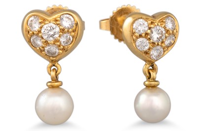 Lot 107 - A PAIR OF TIFFANY DIAMOND AND PEARL EARRINGS,...