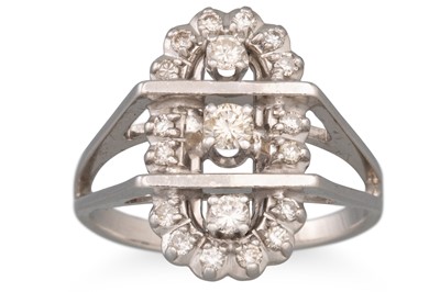 Lot 119 - A DIAMOND SET BOAT SHAPED CLUSTER RING, split...