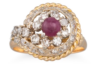 Lot 124 - A VINTAGE CABOCHON RUBY AND DIAMOND RING, of...