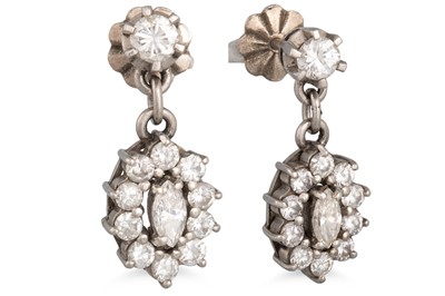 Lot 125 - A PAIR OF DIAMOND DROP CLUSTER EARRINGS, the...