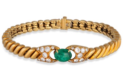 Lot 149 - A FRED EMERALD AND DIAMOND BRACELET, set with...