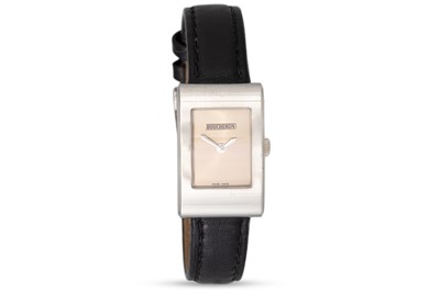 Lot 312 - A LADY'S BOUCHERON WRISTWATCH, black leather...