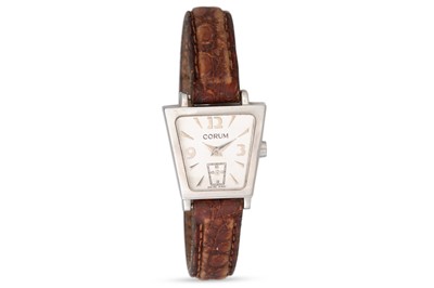 Lot 314 - A LADY'S CORUM TRAPPESSE WRISTWATCH, brown...