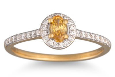 Lot 135 - A DIAMOND CLUSTER RING, the fancy yellow...