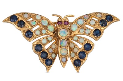 Lot 11 - AN OPAL AND SAPPHIRE SET BUTTERFLY BROOCH,...