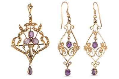 Lot 19 - AN EARLY 20TH CENTURY AMETHYST AND SEED PEARL...