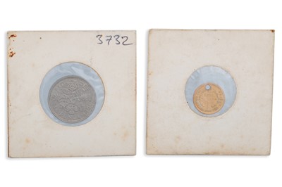 Lot 116 - A USA $1 DOLLAR 1853 COIN, drilled, and a UK...