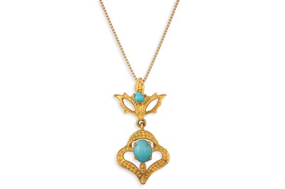 Lot 6 - A GOLD TURQUOISE SET PENDANT, to an 18ct gold...