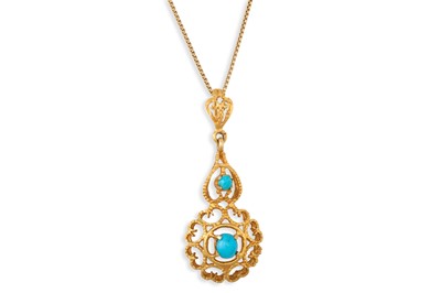 Lot 7 - A GOLD TURQUOISE SET PENDANT, to an 18ct gold...