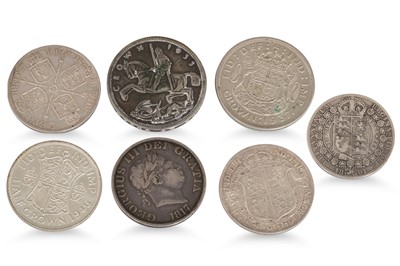 Lot 356 - 7 x ENGLISH SILVER COINS; 5/- 1937 GVF 1935 GF,...