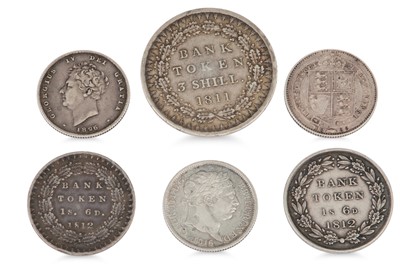 Lot 360 - BANK OF ENGLAND TOKEN COINS; 1 x 1811 3/- NVF,...