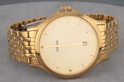 Lot 143 - A GENT'S FESTINA GOLD PLATED WRISTWATCH,...