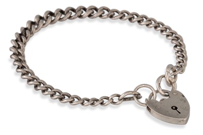 Lot 57 - A SILVER CURB BRACELET, with padlock clasp