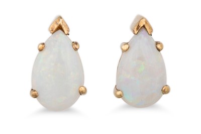 Lot 61 - A PAIR OF OPAL EARRINGS, the pear shaped...