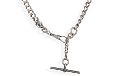 Lot 63 - AN ANTIQUE SILVER ALBERT NECK CHAIN, with t-bar