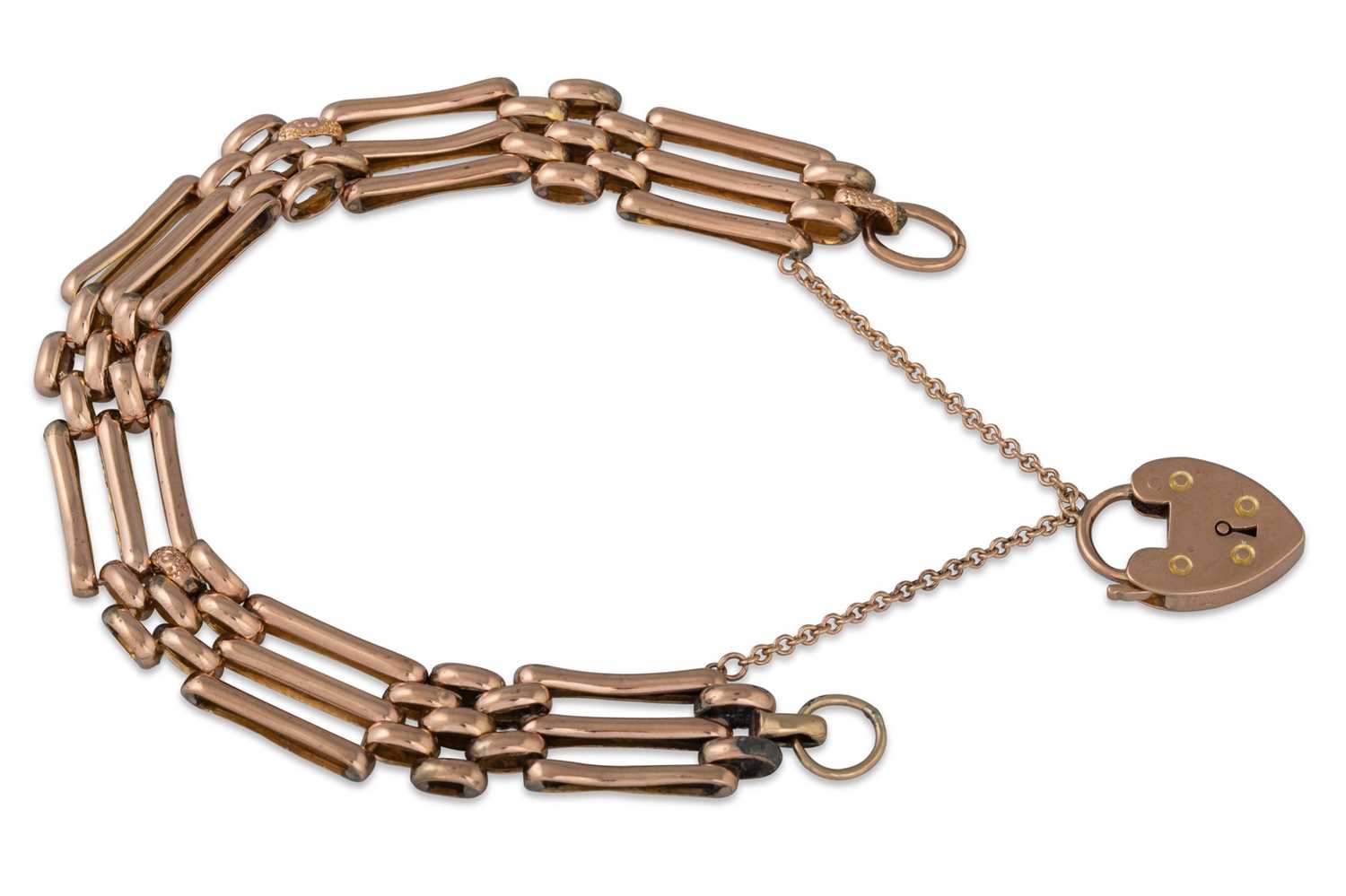 Gate Bracelets Lot 67 - A 9CT GOLD GATE BRACELET, with padlock clasp