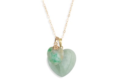 Lot 70 - TWO JADE PENDANTS, the two heart shaped...