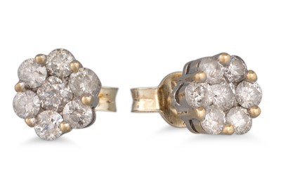 Lot 76 - A PAIR OF DIAMOND CLUSTER EARRINGS, in the...