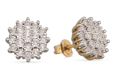 Lot 145 - A PAIR OF DIAMOND CLUSTER EARRINGS, mounted in...