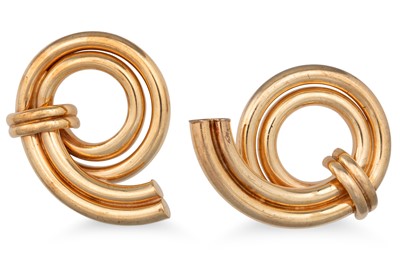 Lot 152 - A PAIR OF 9CT GOLD EARRINGS, of abstract round...