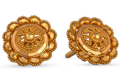 Lot 303 - A PAIR OF 22CT GOLD EARRINGS, Eastern design,...