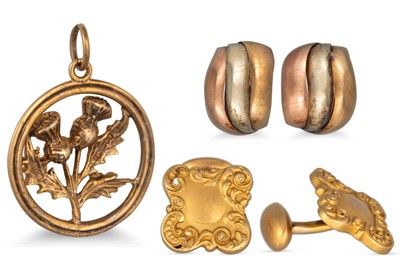 Lot 305 - A PAIR OF GOLD CUFFLINKS, together with a pair...