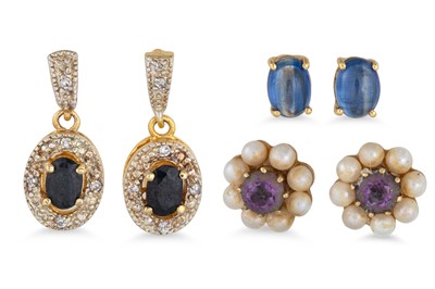 Lot 98 - A PAIR OF 9CT GOLD EARRINGS, set with pearls,...